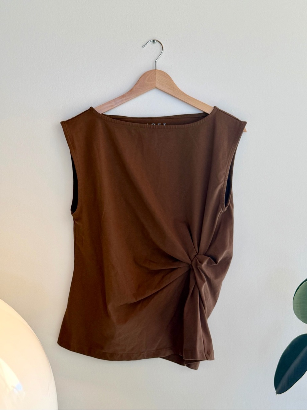 LOFT Brown Sleeveless Knot-Front Tank